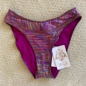 BECCA Mosaic Mia High-Leg Scoop Swimsuit Bottoms, Size S